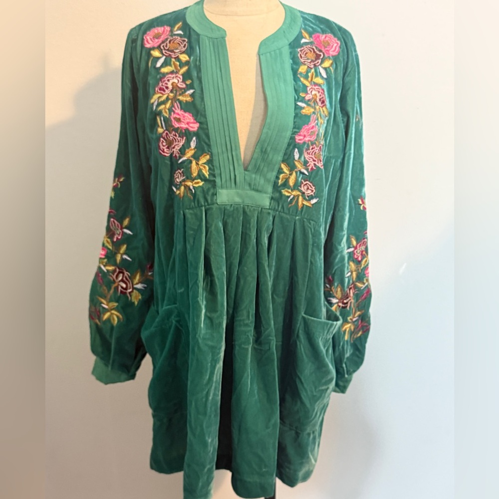 Free People Teal Velour Blouse